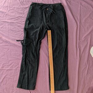 Soft Surroundings Black Linen Rayon Pants, small,  pockets sash stretch waist